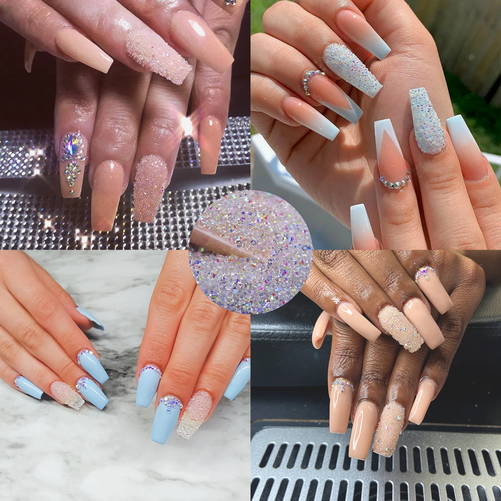 5000/10000/20000PCS Cristales para uñas Pixie - Brillo iridiscente Mini Diamantes de imitación triturados de 1,3 mm y cuentas de cristal de azúcar