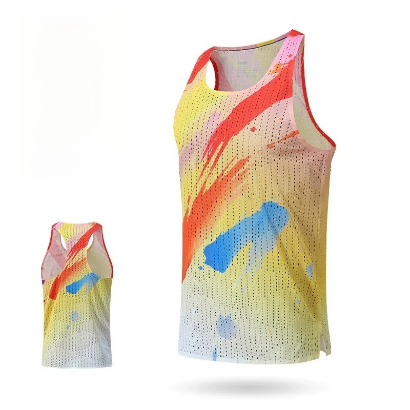 Marathon Running Singlet Man Racing Shirt Men's Vest Quick Dry Fitness Sleeveless Singlet Mesh Light Fabric Workout Gym Tank Top