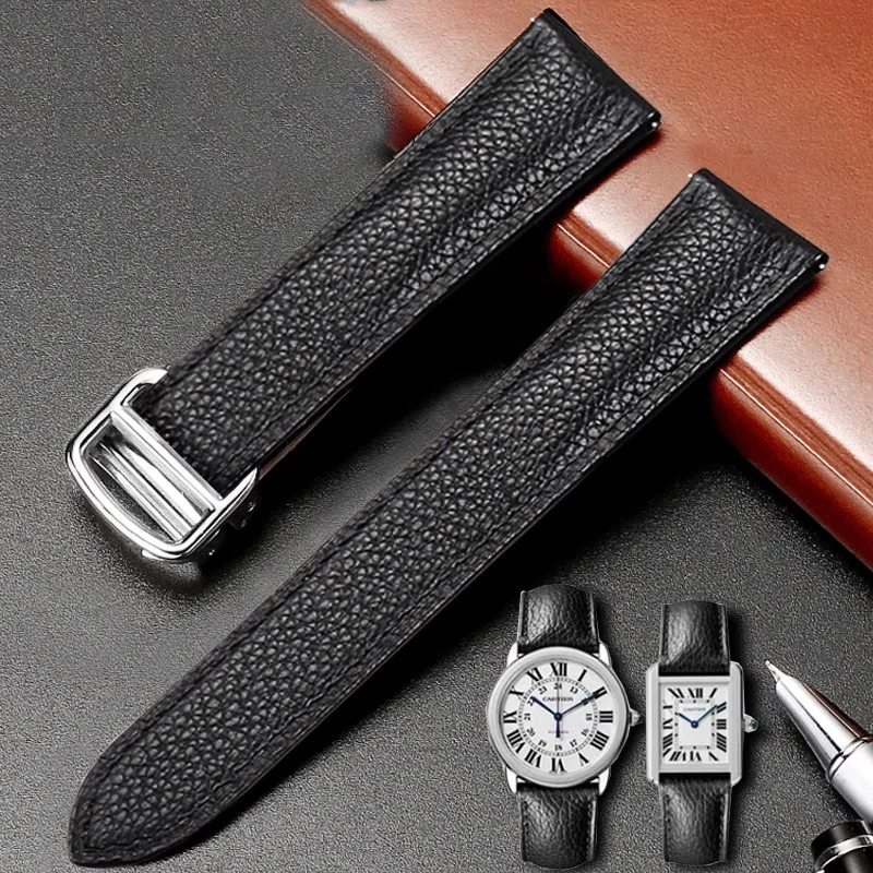 

Waterproof Genuine Leather Watch Strap for Cartier Solo London Tank Litchi Pattern Sweat-Proof Watchband Accessories 20mm 22mm