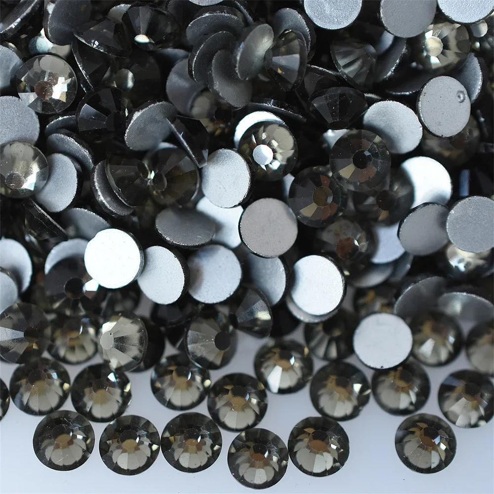 1440PCS SS16 SS20 Glass Black Diamond Jet AB Transparent Gray FlatBack Rhinestones Nail Art Decorations Glitter Supplies Crystal