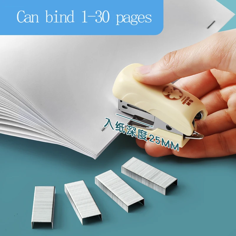M&G Mini Cartoon Stapler, includes staples, stapler tail with staple remover design, suitable for 24/6 staples, for student and