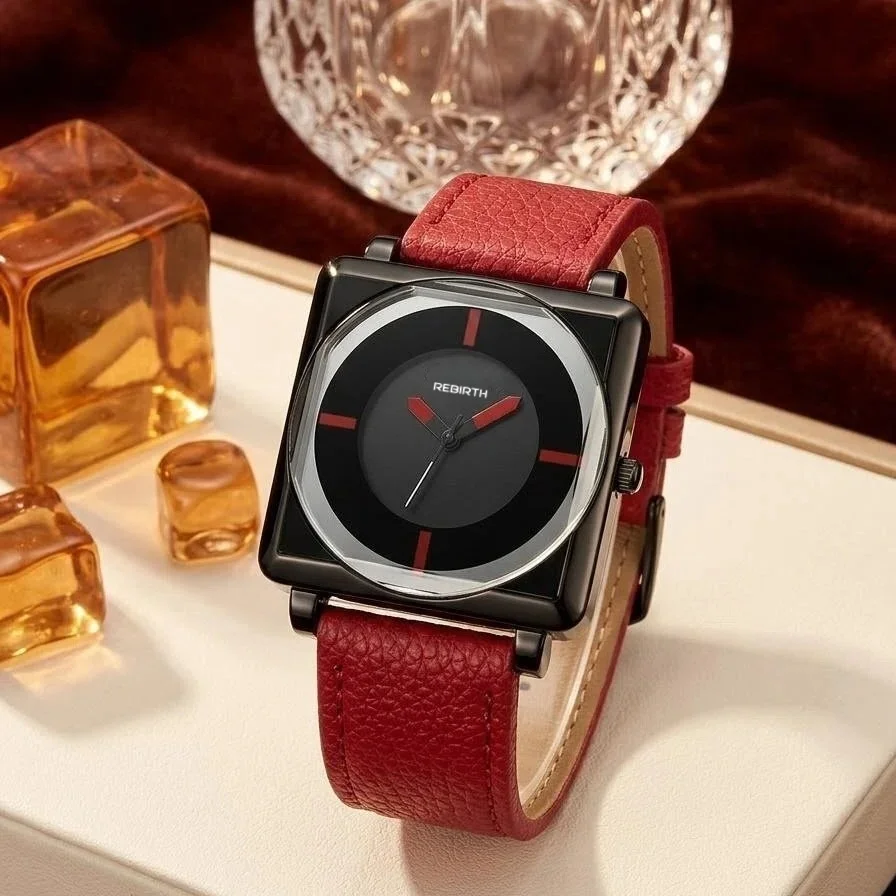 1 Piece of Women's Artistic Leather Belt Casual Retro Small Square Quartz Watch Suitable for Daily Wear