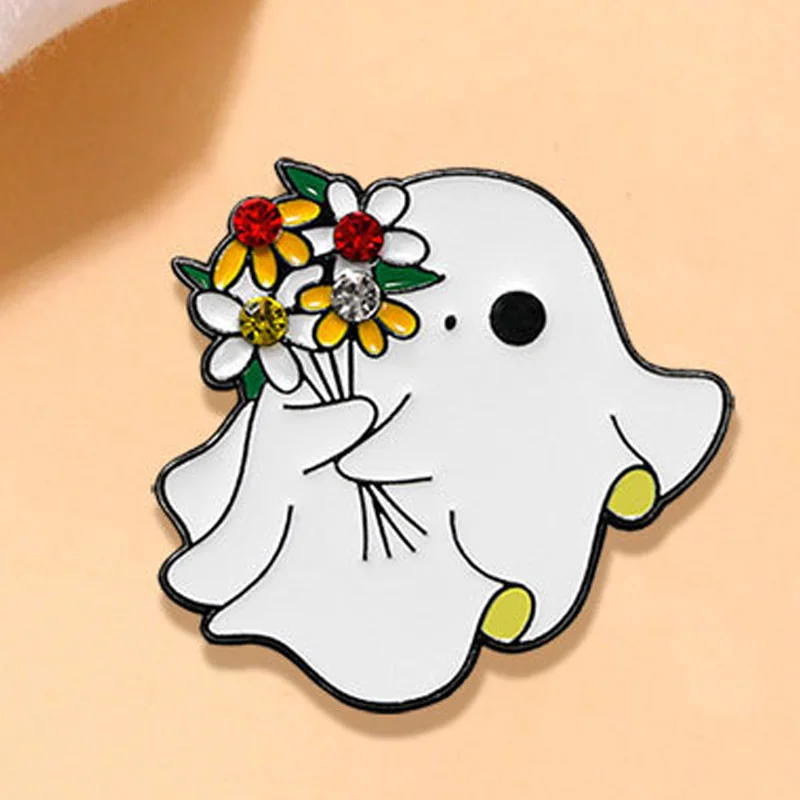 Interesting Flower Shy Ghost Brooch Cute Halloween Ghosts Badge Accessory