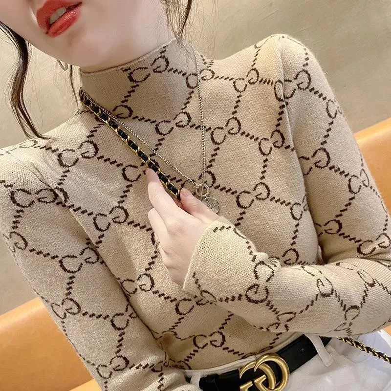 

Женская одежда, винтажные универсальные вязаные пуловеры с длинными рукавами, осень-зима, новая мода, тонкие свитера с воротником-стойкой, офисные женские топы