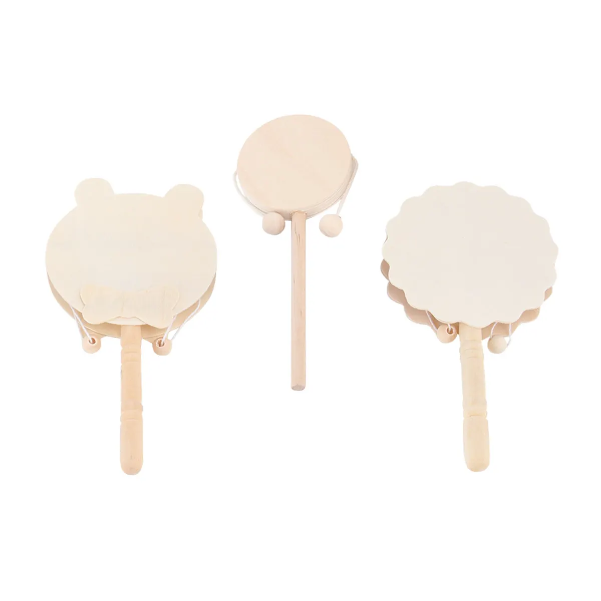 Kit di 7 Tamburi Sonori in Legno Fai-da-Te Non Dipinti per Bambini, Tamburo a Scuotimento per Interazione Genitore-Figlio e Coordinazione Occhio-Mano