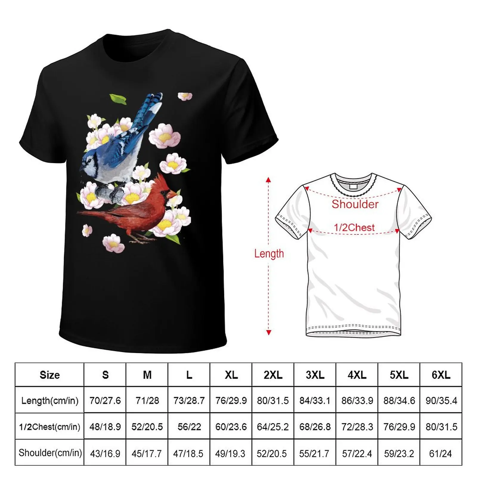 The Northern Cardinal and the Blue Jay T-Shirt Classic Basic Casual T-Shirt