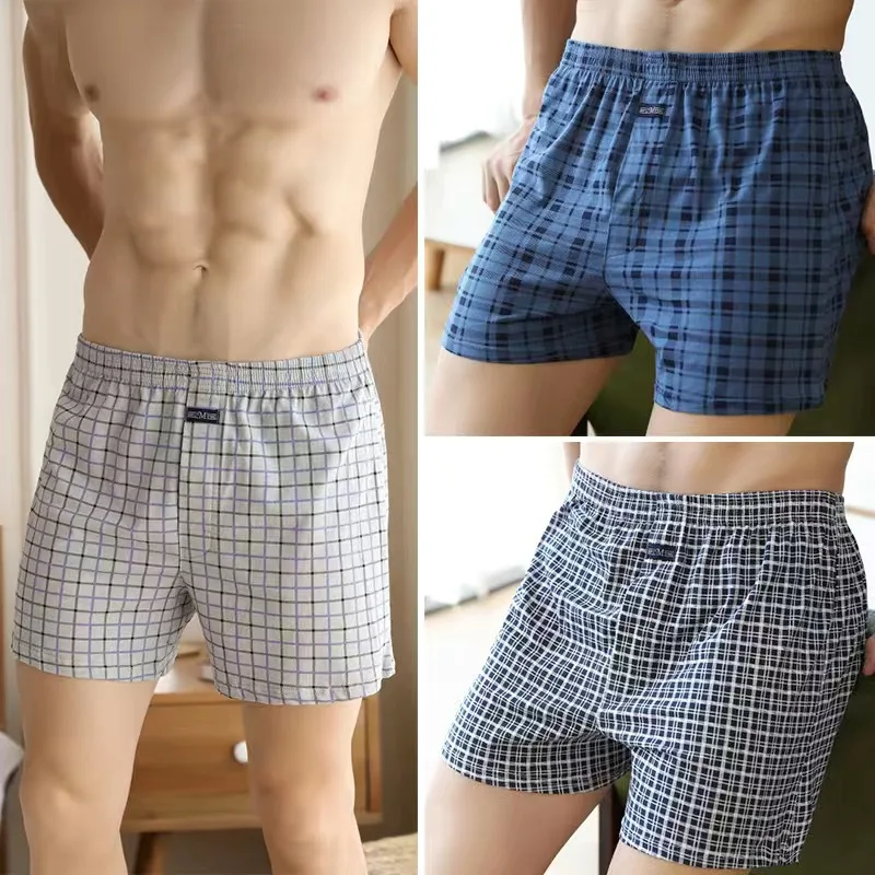 1/2/3/4 PCS Plus Size Men\'s Aro Pants Cotton Lattice Underwear Loose High Waist Summer Thin Breathable Home Shorts