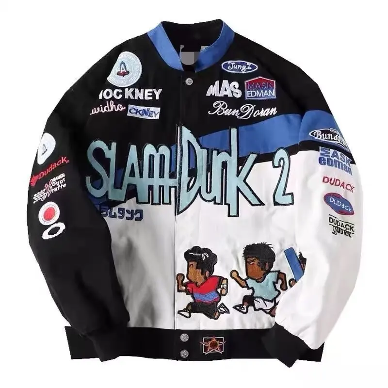 

Spring/Autumn European And American Fashion Motorcycle Embroidery Jacket Couple Motorcycle Stand Up Collar Baseball Woman Jacket