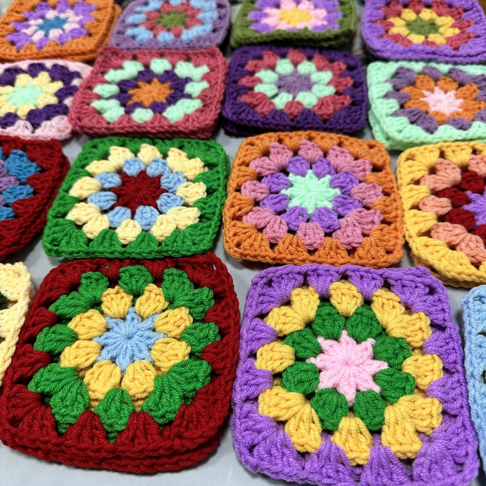 Original DIY Crochet Cup Pad Multicolor Coasters Square Bags Decoration Handmade Crochet Doilies 11cm Wool Clothes Patch 20pcs