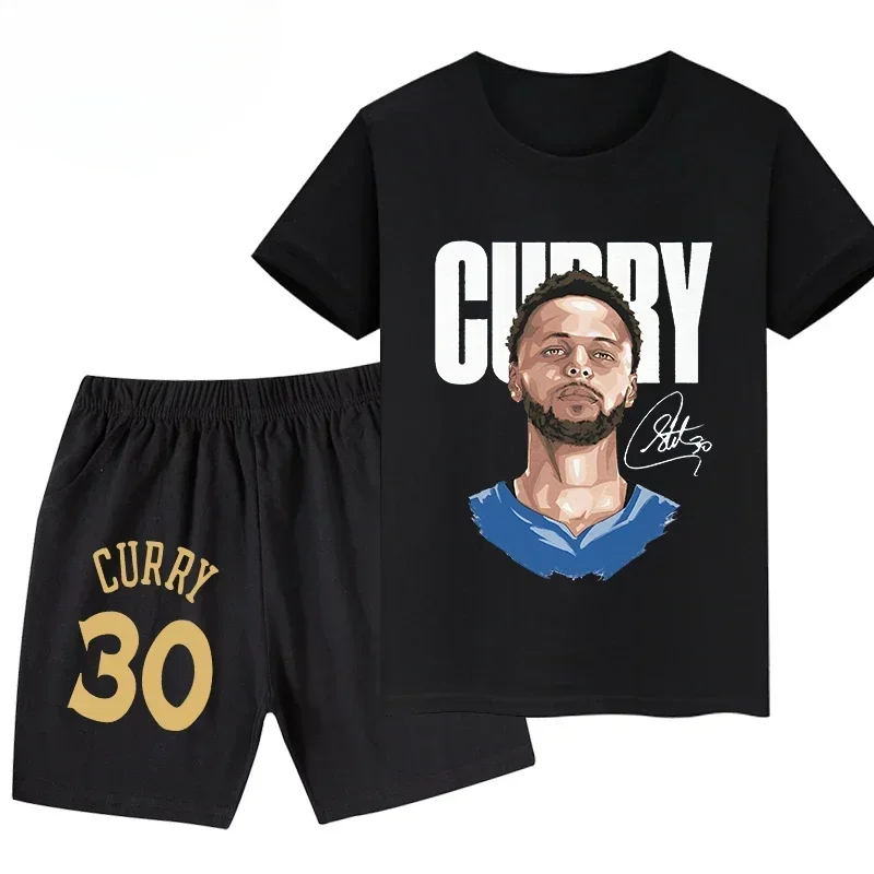 Stephen Curry Print Children Clothes Summer Kid\'s Cotton T-shirt Shorts Suit Short-sleeved Sport 2-piece Baby Set Boy Girl