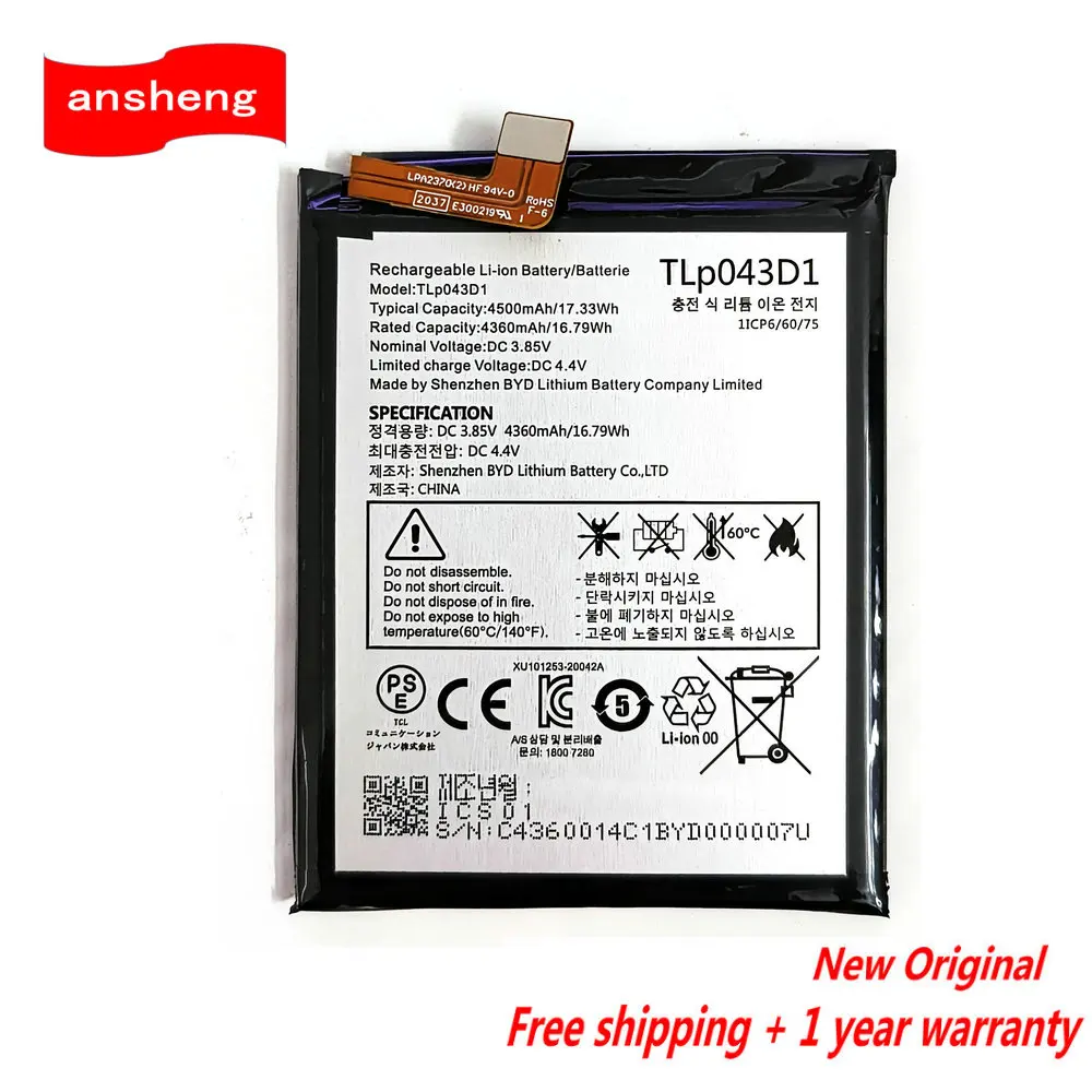 Original 4500mAh TLp043D1 TLP043D7 Battery For Alcatel TCL 10 Plus 10+ T782H TCL 20 Pro 5G/10 Pro T799H T799B Mobile Phone