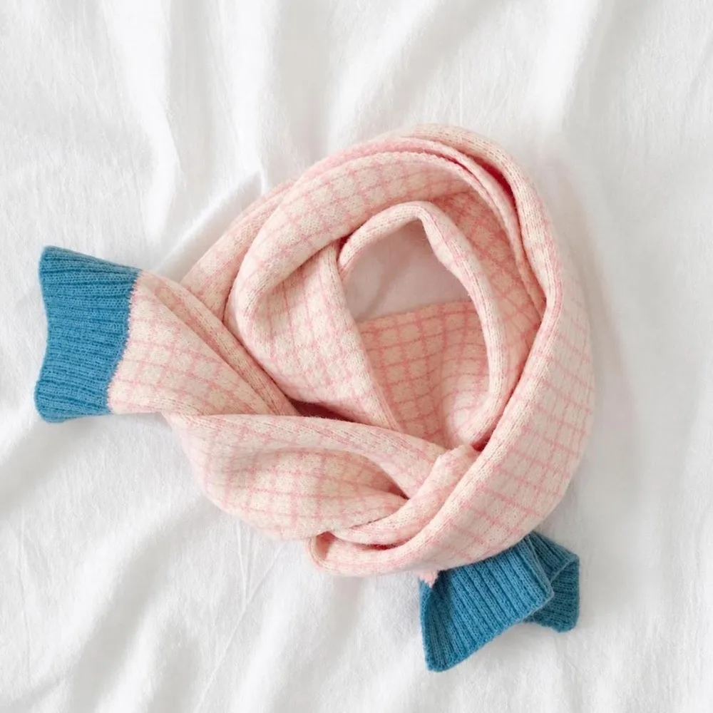 Plaid Pattern Baby Knitted Wool Scarf Thicken Warm Windproof Thermal Winter Shawl Neckerchief Winter Outdoor