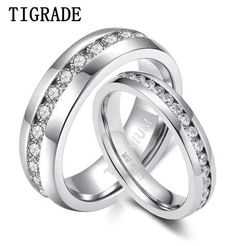 TIGRADE 4/5/6mm Titanium Ring Cubic Zirconia Engagement Ring Anti-allergy Men Women Wedding Band Size 3 to 13.5