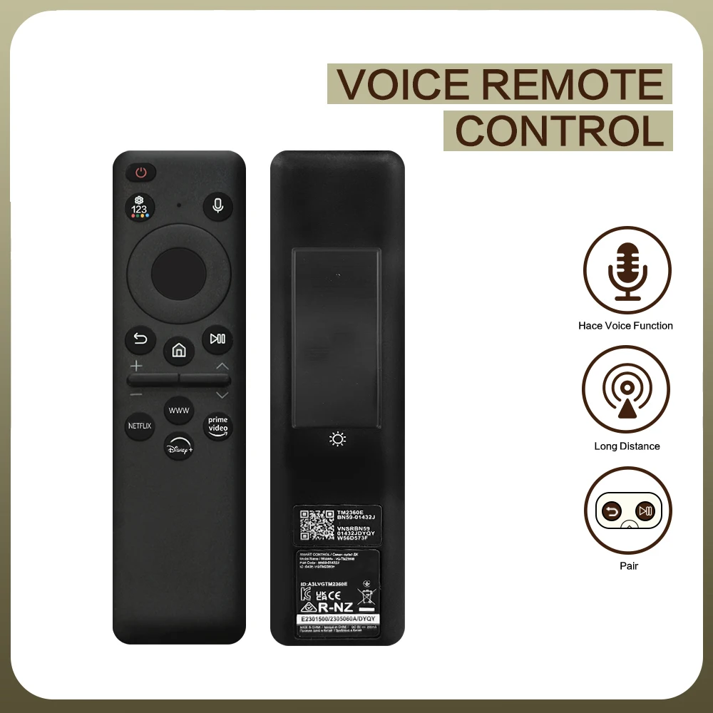 BN59-01432J Solar Voice Remote Control Replacement Compatible with Samsung Neo QLED 8K HDR Smart TV 65QN800C 75QN800C