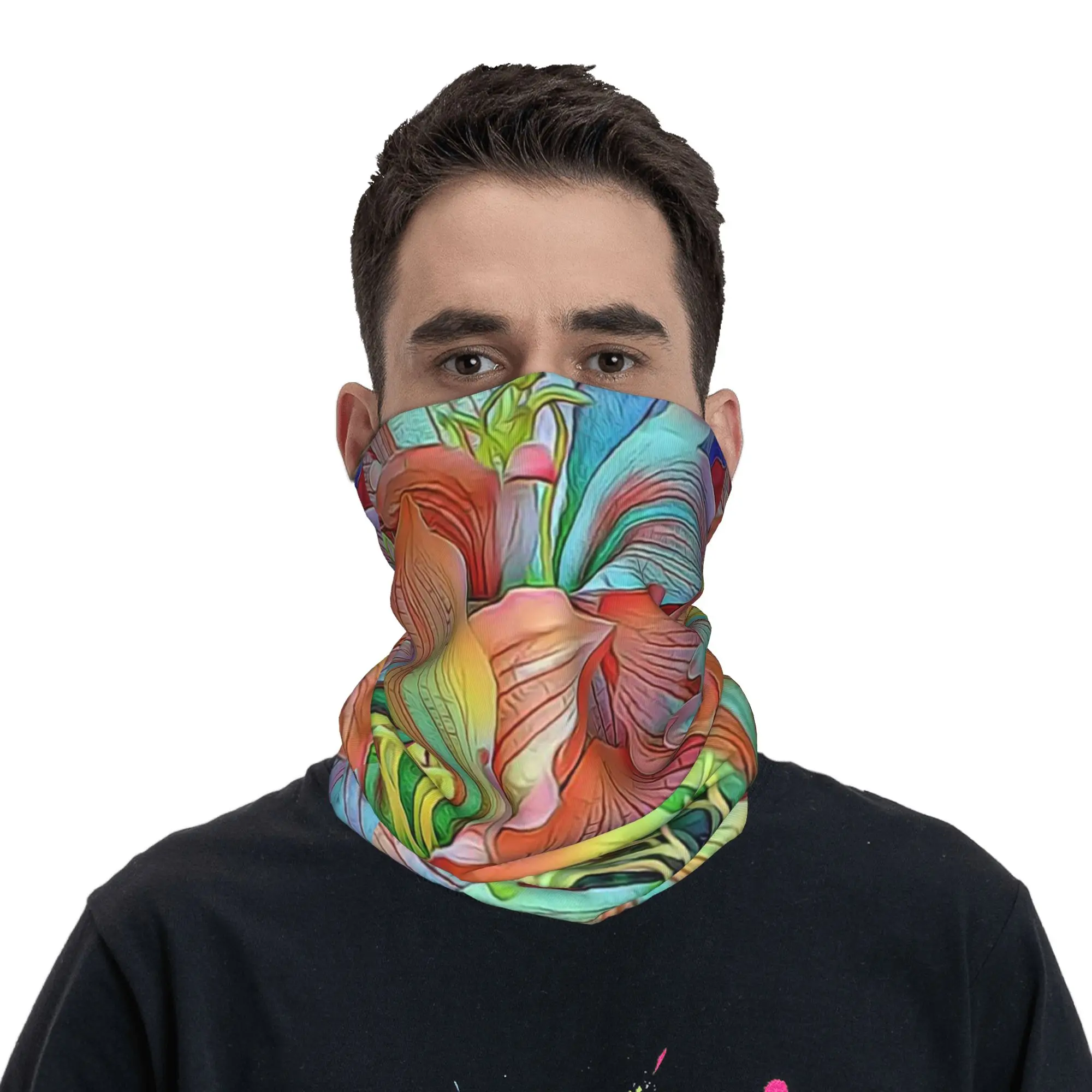Colorful Abstract Painted Lily Flowers Bandana Neck Cover Printed Face Scarf Multifunction Balaclava Cycling Unisex Adult