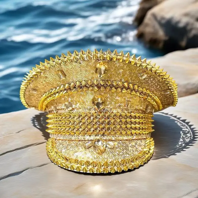 

Капитанская шляпа в стиле стимпанк со стразами для Марди Гра, карнавала, рейв-фестивалей, аксессуары и праздничная шляпа для женщин и мужчин