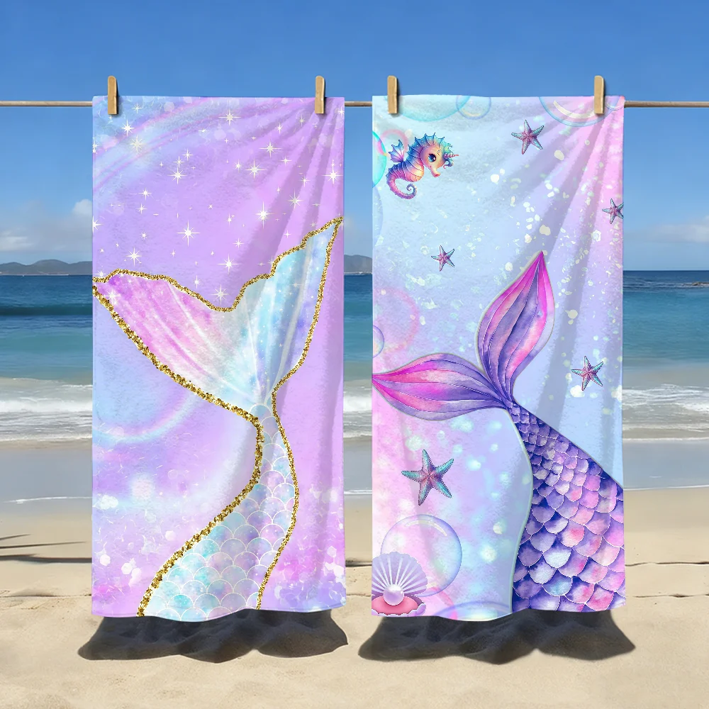 Colourful Mermaid Tail Art Towel Sports Quick Dry Travel Camping Gear Sandproof Soft Light Large Beach Towel