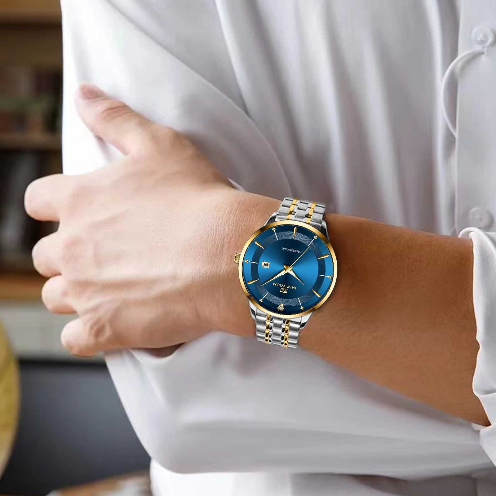 VA VA VOOM Fashion Men's Watches Waterproof Stainless Steel Business Simple Night Light Date Top Brand Quartz Watch for Men