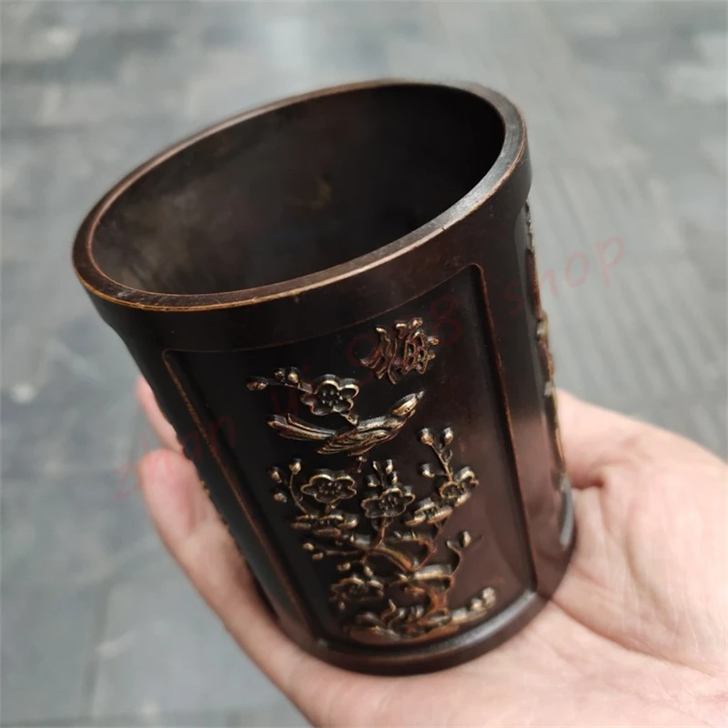 Pure copper gilded plum, orchid, bamboo and chrysanthemum pen holder, high-quality high-end business gifts, office desk supplies