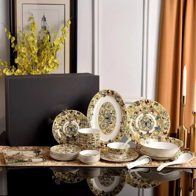 etro butterfly series coffee bowl plate spoon combination bone china glaze middle color 32 head tableware set