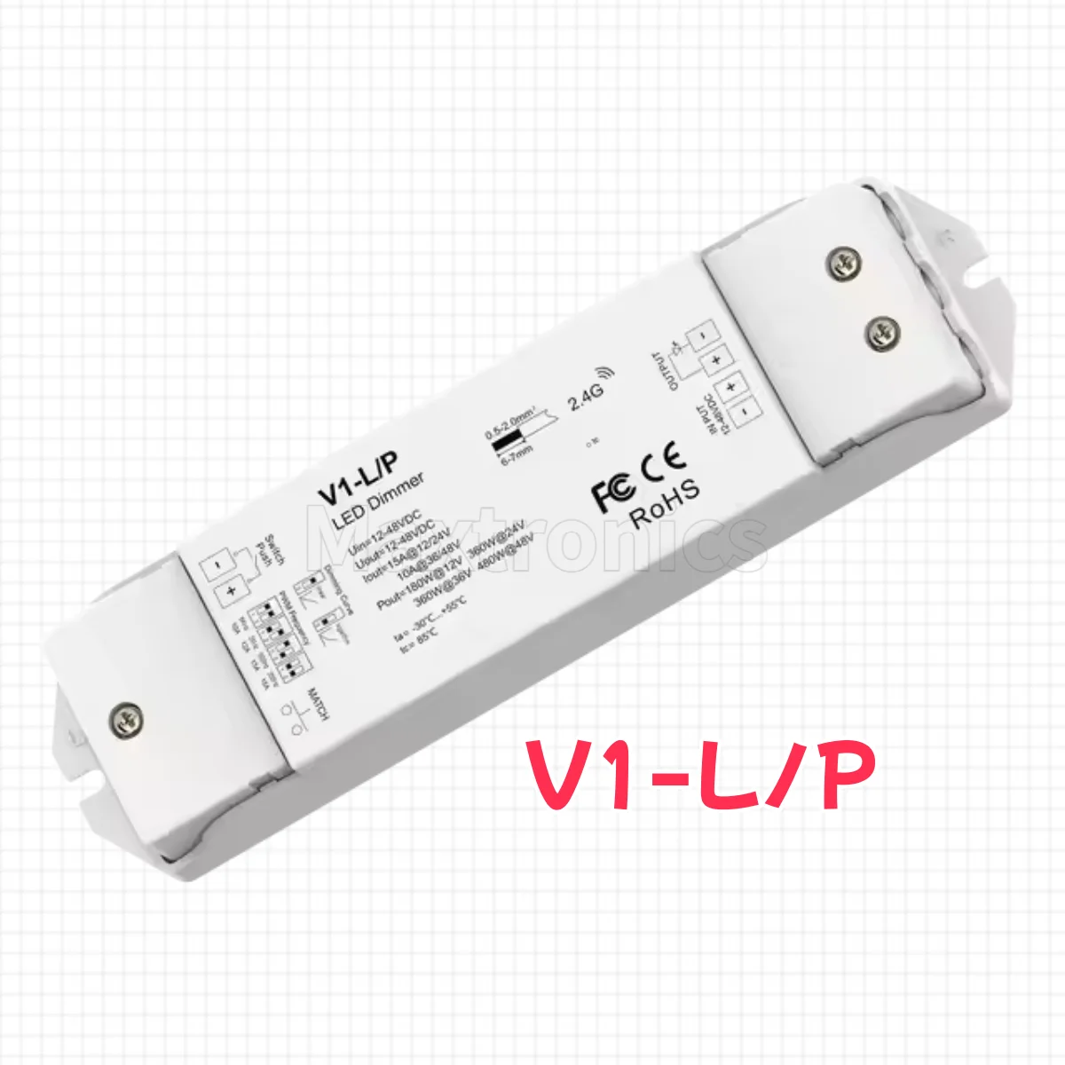 V1-L/P 2.4G RF Push-Dim PWM 250HZ/500HZ/2KHZ/8KHZ For Single Color LED Strip Light 1CH*15A 12V-48V DC24V 36V CV Controller,