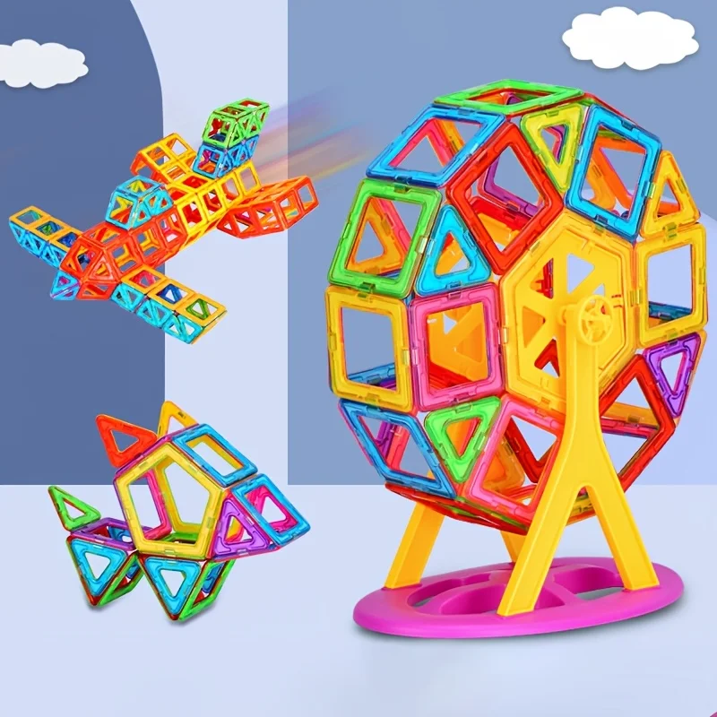 บล็อกแม่เหล็กขนาดใหญ่, ของเล่นแผ่นแม่เหล็ก, ของเล่นก่อสร้าง DIY, ของเล่นแบบโต้ตอบระหว่างพ่อแม่และลูก, เหมาะสำหรับของขวัญการเรียนรู้วันเกิดวันหยุดของเด็ก
