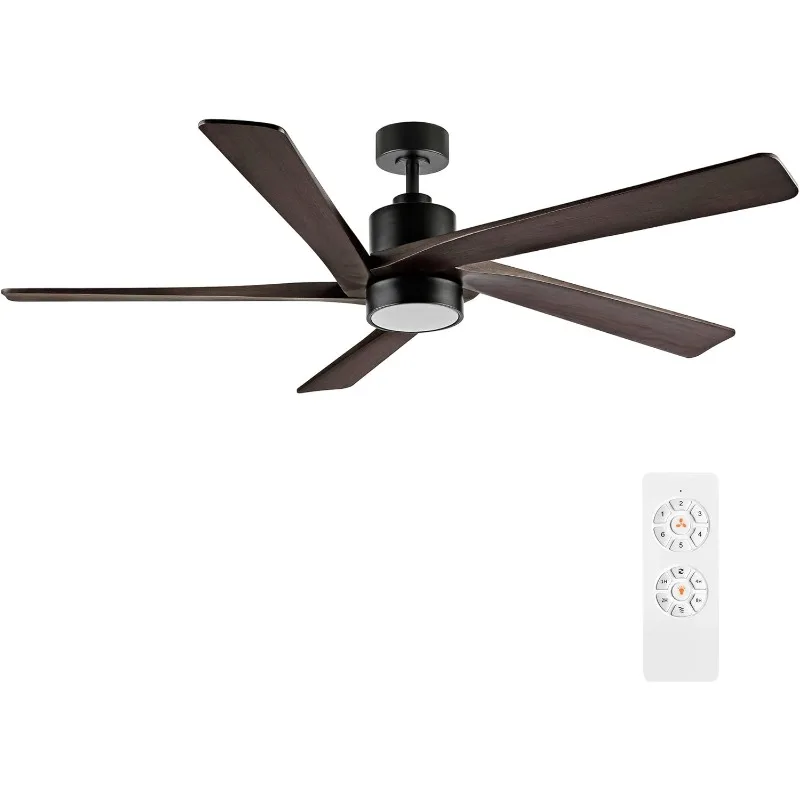 WINGBO 64 Inch DC Ceiling Fan with Lights and Remote Control, 5 Reversible Carved Wood Blades, 6-Speed Noiseless DC Motor