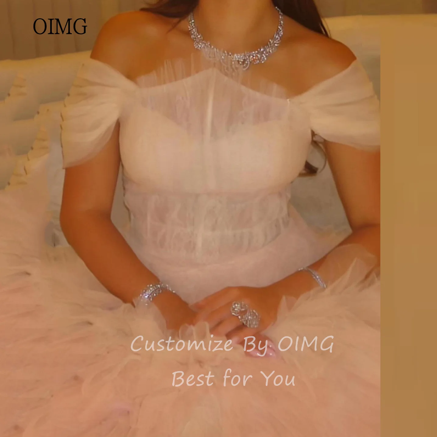 OIMG Dreamy multicolore una linea abiti da ballo con spalle scoperte abito da festa a strati abito da sera lungo fino al pavimento personalizzato