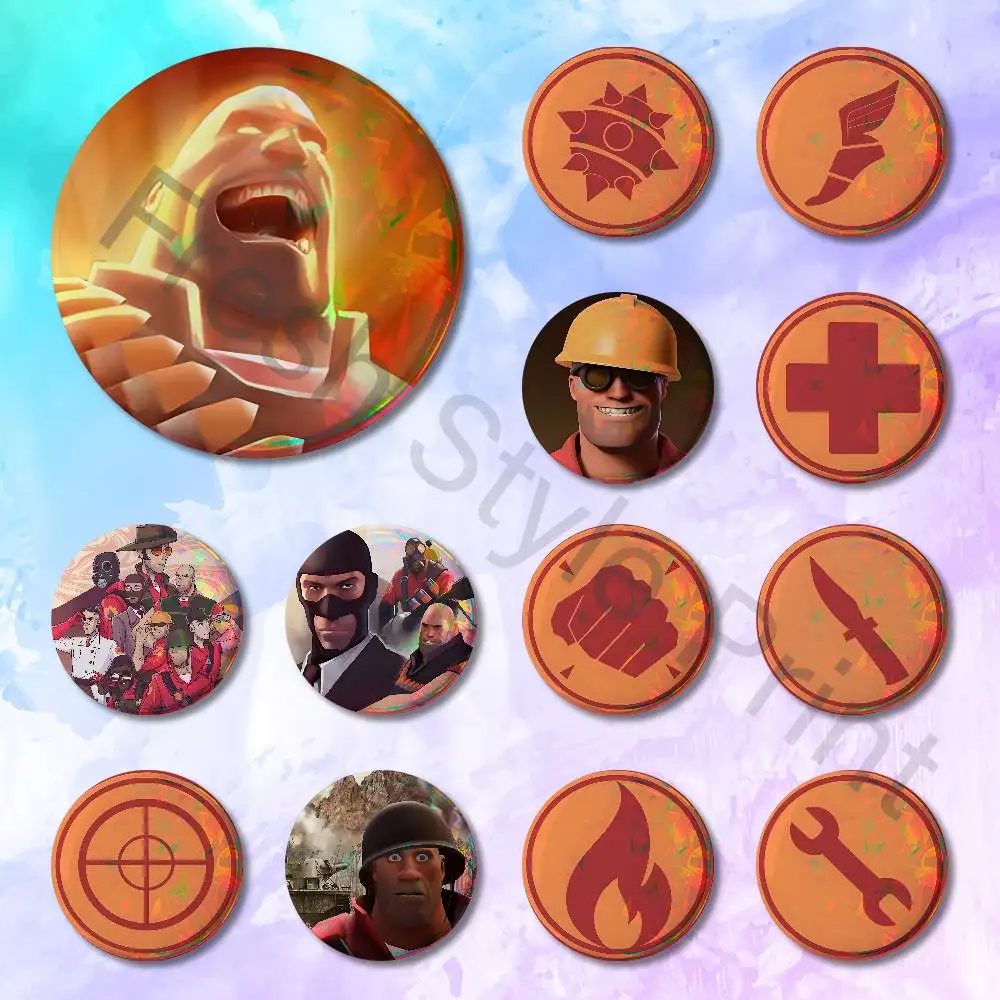 Игровые значки T-Team F-Fortress 2, 75 мм, 44 мм, 25 мм, броши, эмалевые значки для рюкзаков и головных уборов, аксессуары, игрушки, подарки