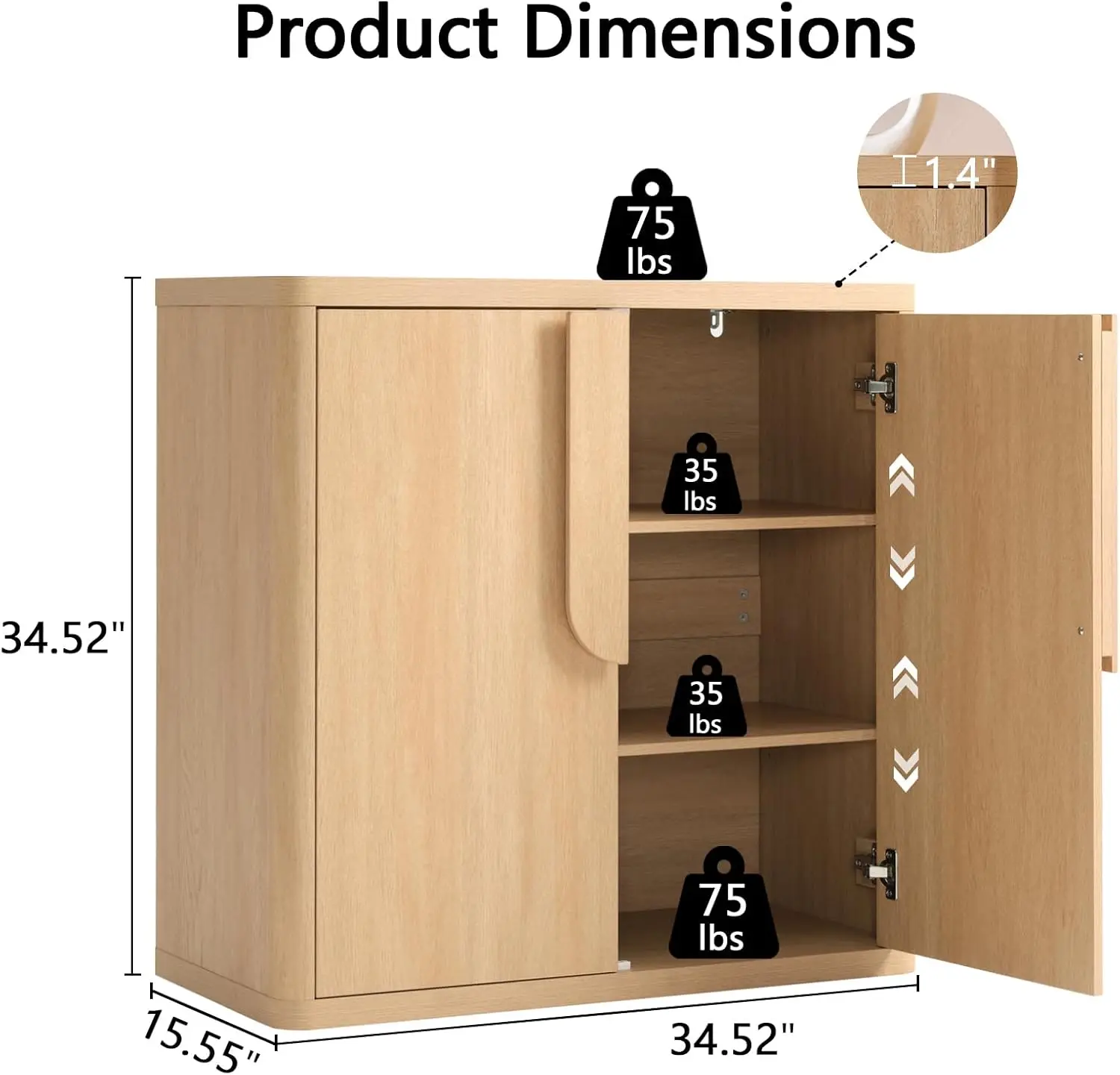 خزانة بوفيه جانبية مقاس 34.5 بوصة مع تخزين، وخزائن ذات مميزة حديثة مع مقابض منحنية وأرفف قابلة للتعديل، وبابين لبار القهوة