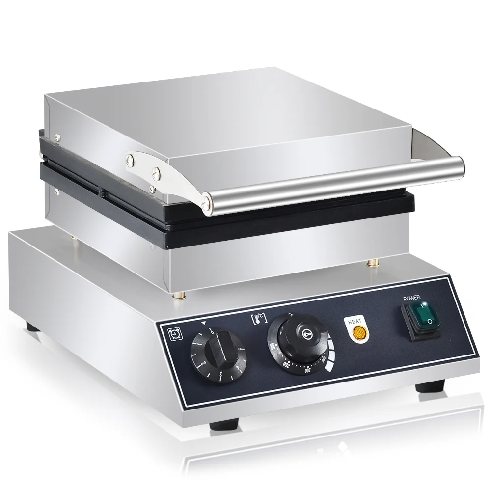 Máquina de waffle comercial, 4 peças, máquina de waffle quadrada, elétrica, antiaderente, aço inoxidável, waffle belga, ferro com temperatura