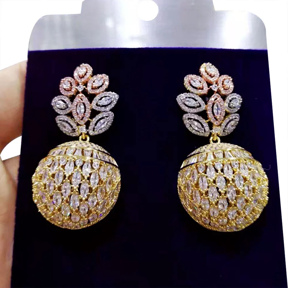 

Missvikki 3 Colors Gorgeous Luxury Hollow Ball Drop Earrings Jewelry Sets High Quality Cubic Zircon Party Accessories