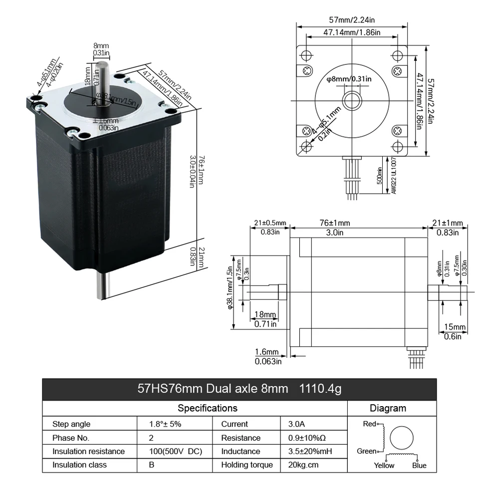 MHTNC Nema23 57HS76 Stepper Motor 2 Phase 2.0N.m 285ozin 76mm