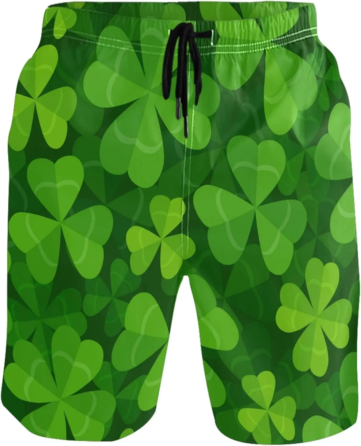 Clovers Green Men's Beach Short Swim Trunks Happy St Patricks Day Green Leaf Sports Running Bathing Suits