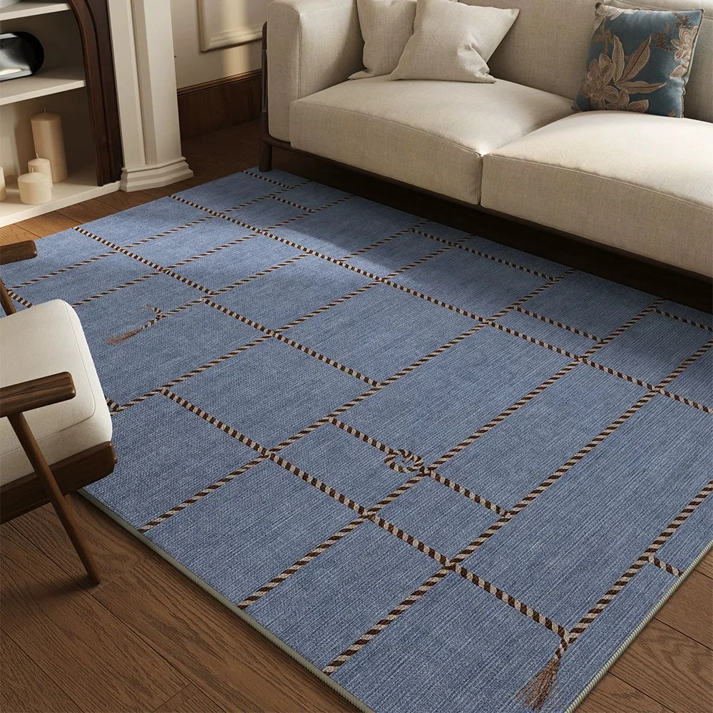 Blue Checkered Striped Large Area Rugs for Living Room Carpet Washable Non-slip Rug Bedroom Mat Home Decoration Tapete Sala 거실러그