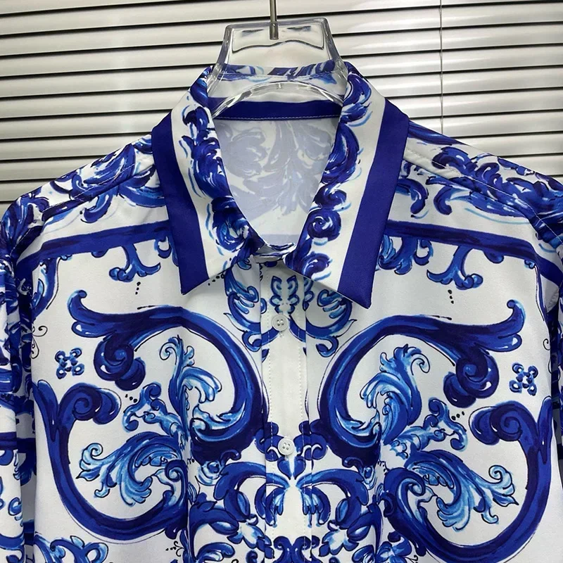Camisa De Manga Larga Real De Lujo Para Hombre, Ropa Informal Con Estampado Floral, Manga Larga, Camisas Para Fiesta De Graduaci