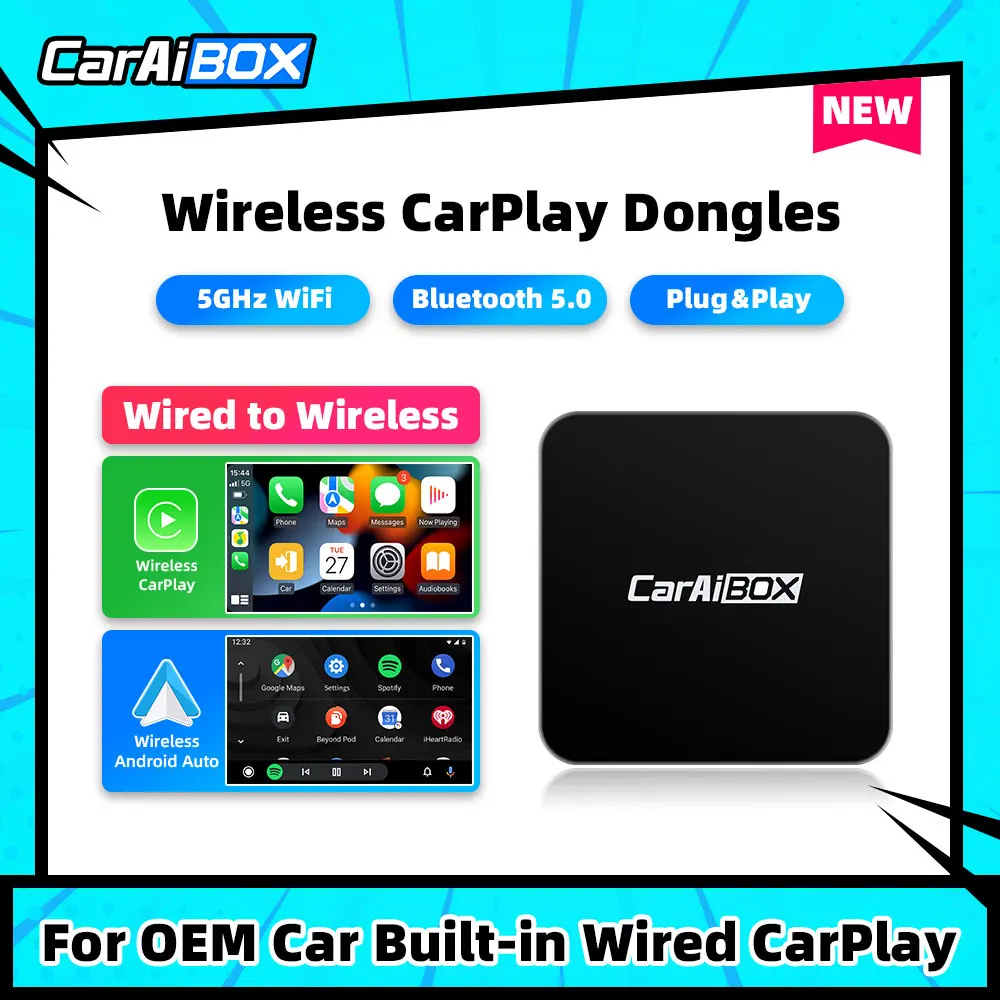 CarAIBOX 2in1 Mini Wireless CarPlay Android Auto Dongle Bluetooth WiFi Auto connect Wired to Wireless