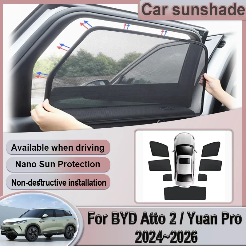 Car Mesh Sunshade For BYD Atto 2 S1 Pro Yuan Up 2024 2025 2026 Heat Insulation UV Protection Sun Visor Shade Auto Accessories