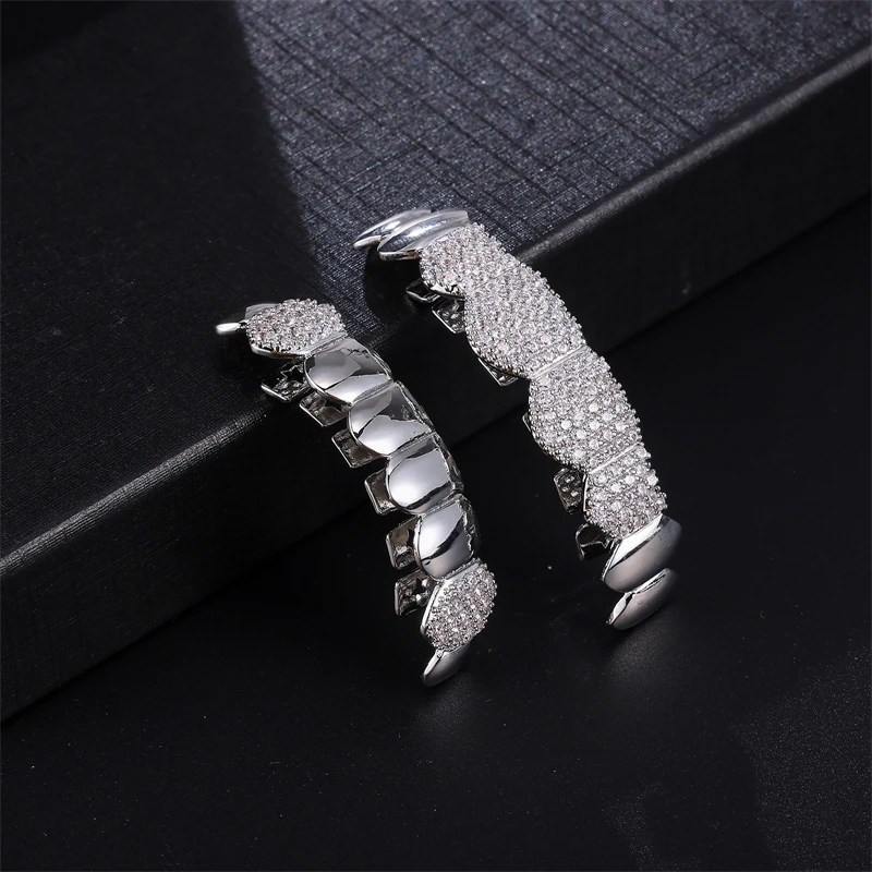 Hip Hop CZ Stones Teeth Grillz Caps Cubic Zircon Iced Out Micro Pave Top&Bottom Charm Grills For Men Women Jewelry