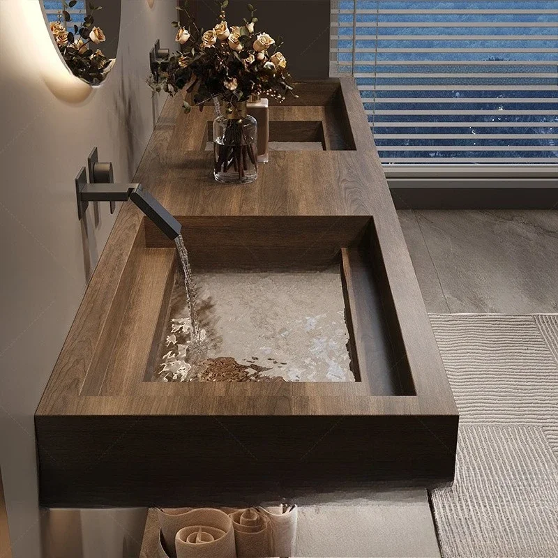 Slate transparent glass bottom, high-end bathroom washbasin washstand