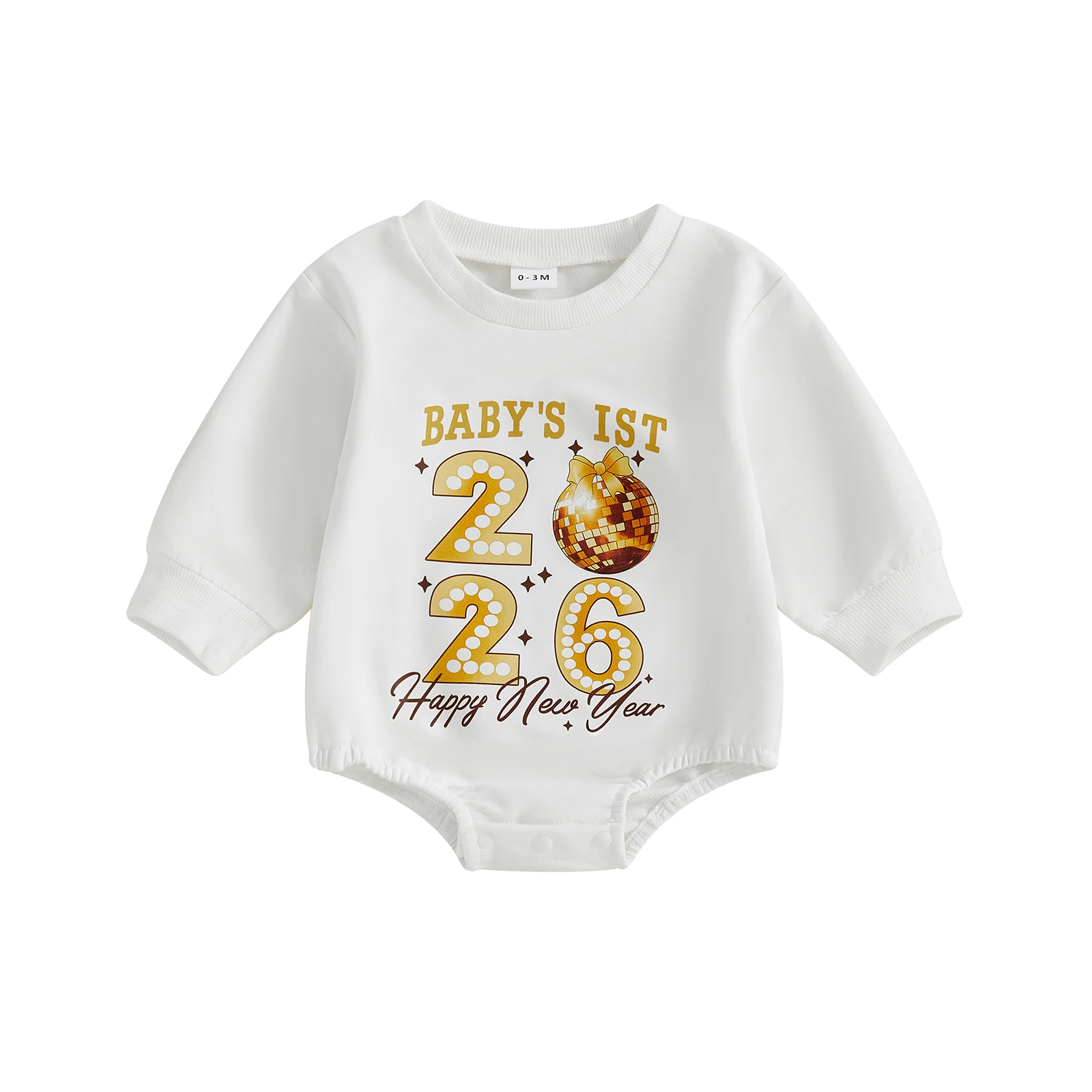 2026 جديد الرضع طفل السنة الجديدة رومبير رسائل عصرية مطبوعة جولة الرقبة طويلة الأكمام بذلة
