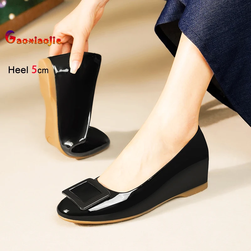 

Классические женские туфли-лодочки на танкетке с круглым носком и мягкой подошвой, женская повседневная рабочая офисная обувь, туфли на высоком каблуке 5 см с квадратной пуговицей