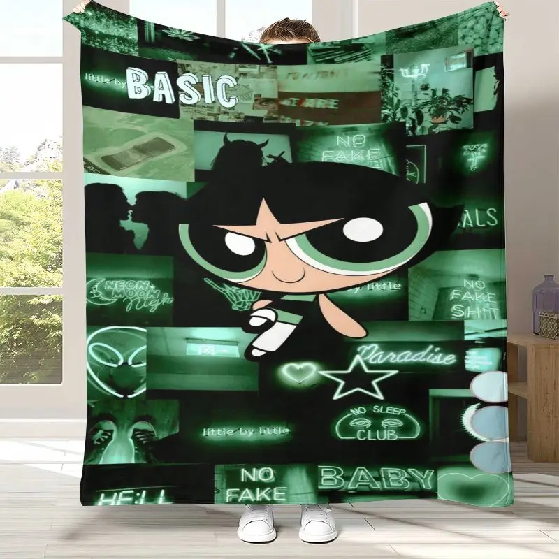 Kawaii P-Powerpuff Girl Cartoon Flannel Blanket,Ultra Soft Warm Plush Throw for Home Bedroom Bed Sofa Cover Office Picnic gift