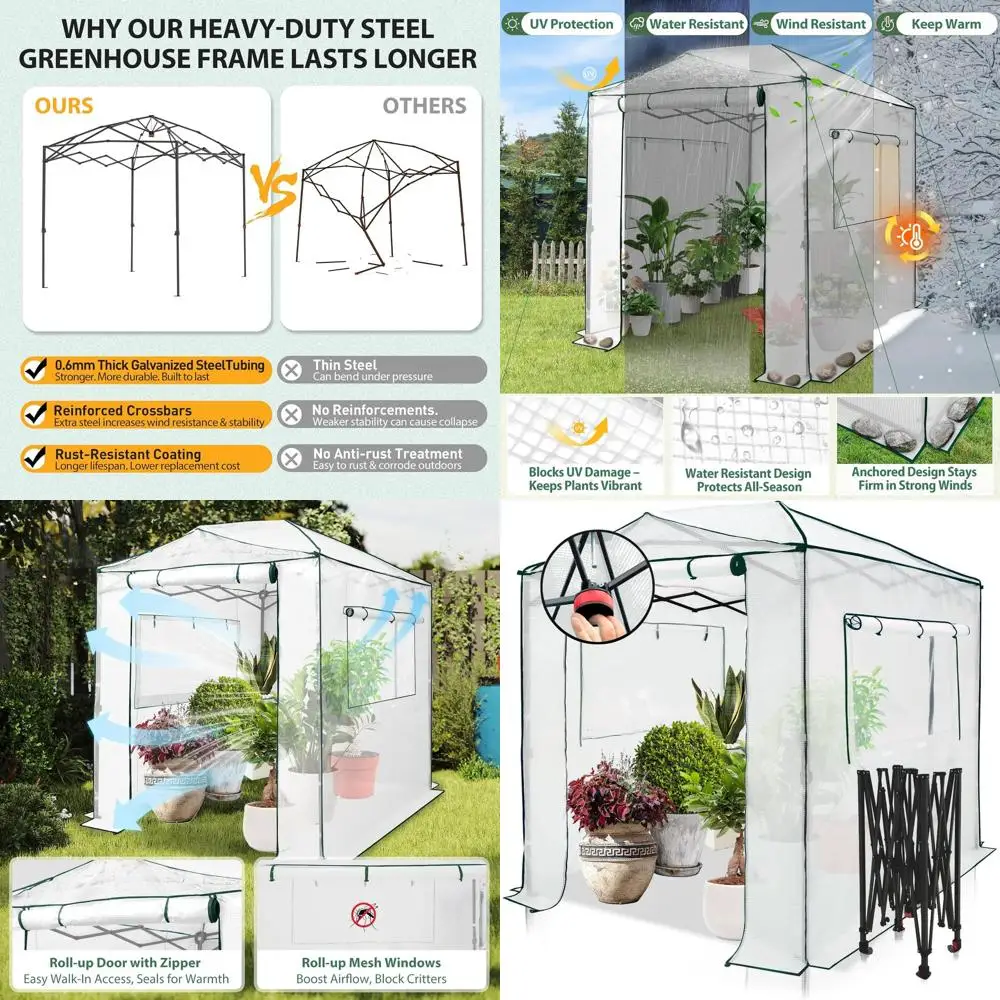 Invernadero Enrollable con Cremallera de 8x6 pies y Ventanas Laterales para Jardinería Interior y Exterior