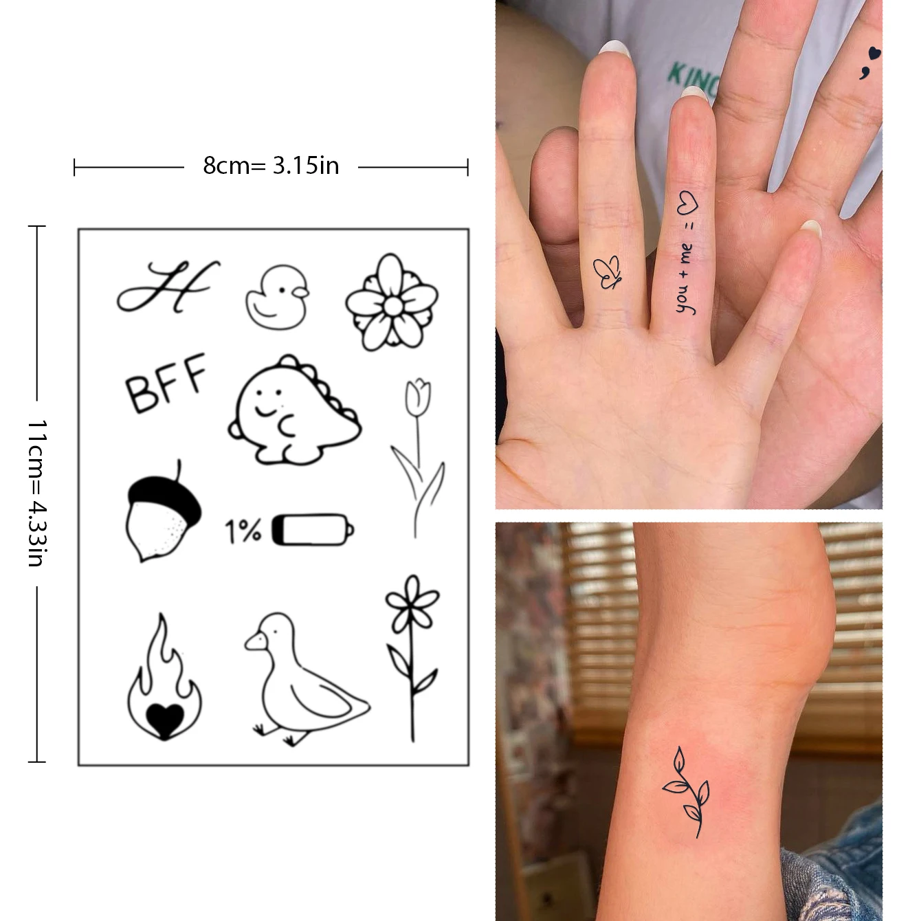 6pcs Small Pattern Black Simple Lines Animal Waterproof Temporary Tattoo Stickers Finger Wrist Ankle Tattoo Body Art DIY Tattoo