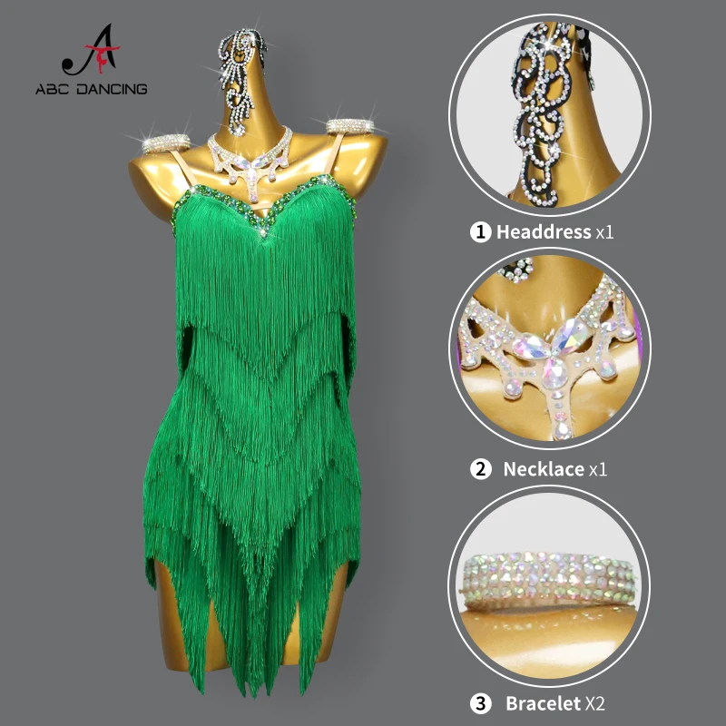 Women's dress latin dance costume girl clothing fringed skirt Line suit Stage ballroom prom Stand Party sports Female samba Wear