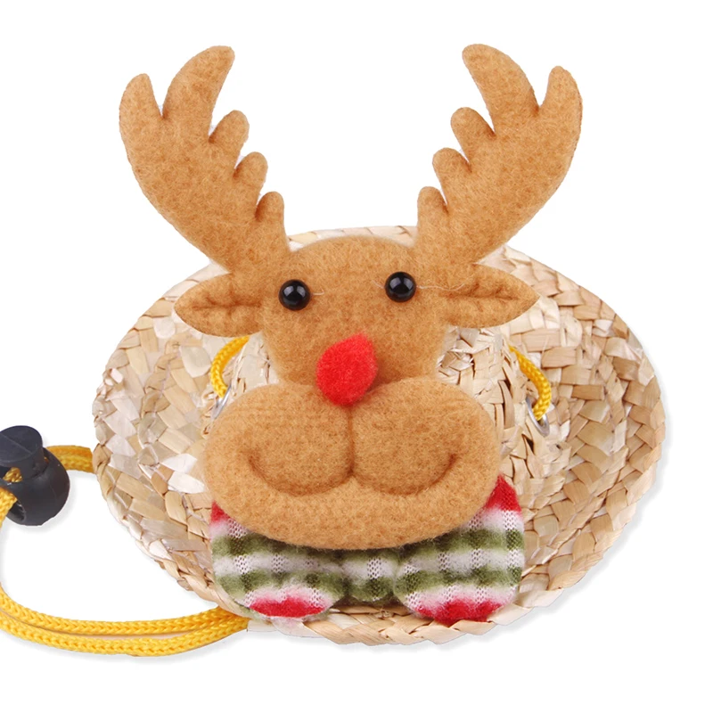 Niedlicher Mini-Weihnachtsstrohhut für kleine Tiere, verstellbar, für Haustiere, Cosplay, Kleidung, Kopfbedeckung, Hamster, Meerschweinchen, Haustierzubehör