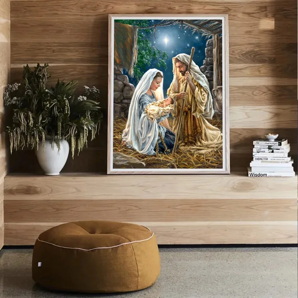 DIY Diamond Painting Jesus Born in the Manger Diamond Embroidery Religion Icon Cross Stitch Full Round Drill Mosaic Rhinestone