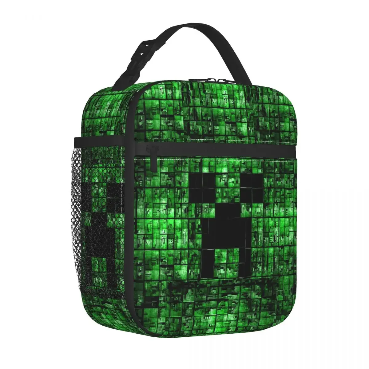 

Pixel Art Insulated Lunch Bag Creeper Backgrounds Picnic Lunch Box For Kids Fashion Tote Handbags Waterproof Portable Cooler Bag