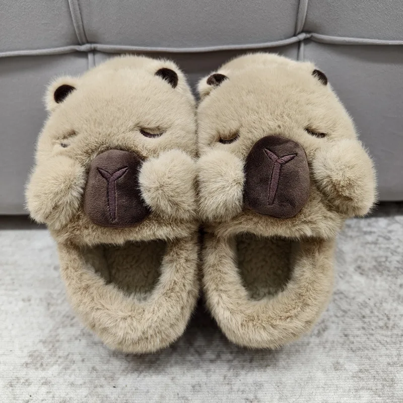 

New lovely capybara fluffy slipper women's winter creative shoes funny birthday gift woman Christmas slippers furry shoes home